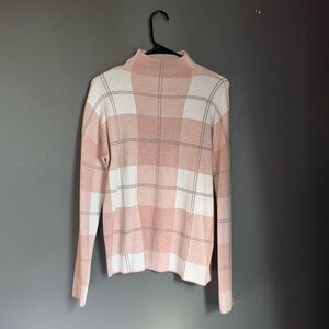 Mockneck plaid pink and gray sweater size medium